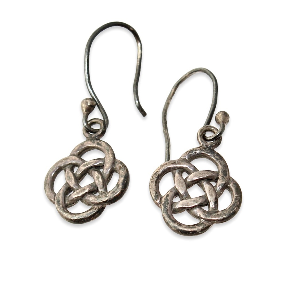 Vintage Sterling Silver Celtic Knot Dangle Earrings Four Circles Irish Symbol